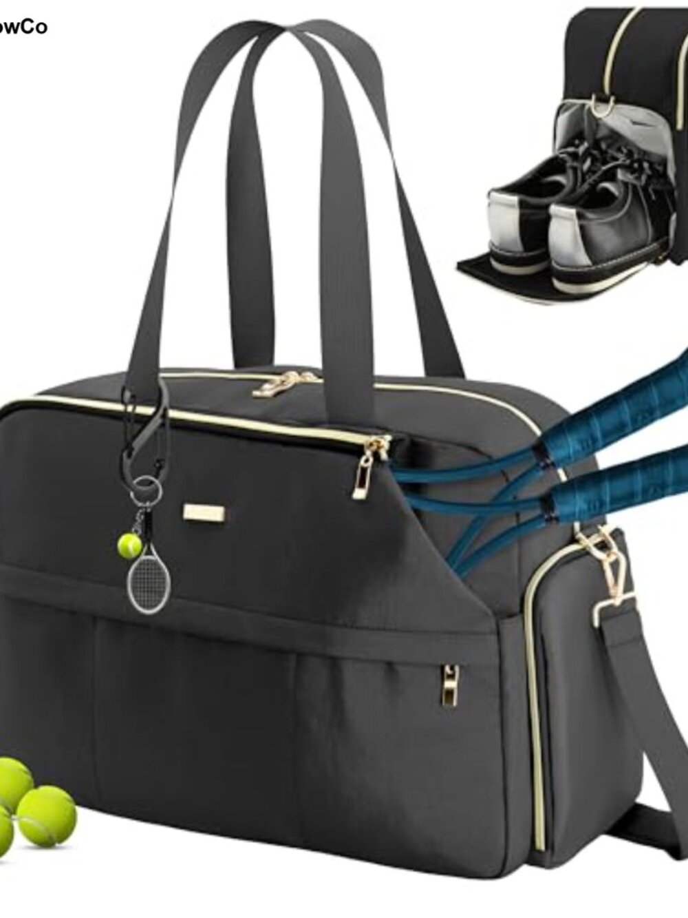 Large Tennis Racket Bag with Shoe Compartment for Women, Pickleball Gym Sports